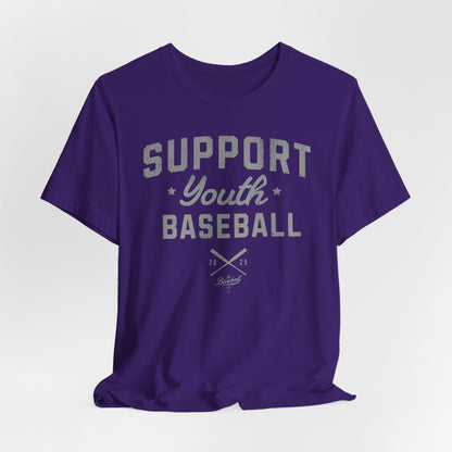 Support Youth Baseball_Silver Gray Print T-Shirt