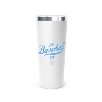 The Baseball Life 22oz Insulated Travel Tumbler_White w Carolina Blue Print