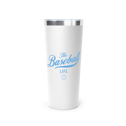 The Baseball Life 22oz Insulated Travel Tumbler_White w Carolina Blue Print