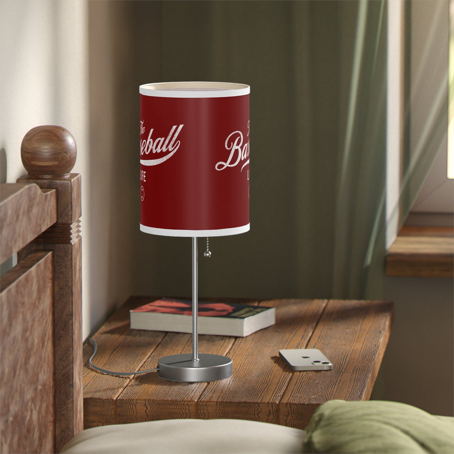 Table Lamp_Maroon w White Print