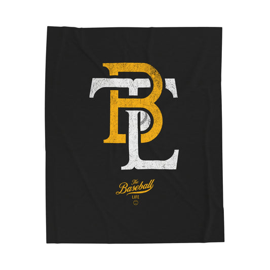 Velveteen Plush Blanket_The Baseball Life Retro Insignia_Black