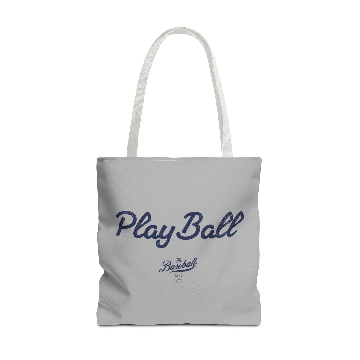 Play Ball Tote Bag_Light Gray with Navy Print