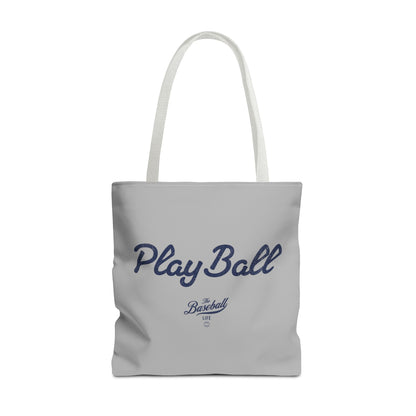 Play Ball Tote Bag_Light Gray with Navy Print