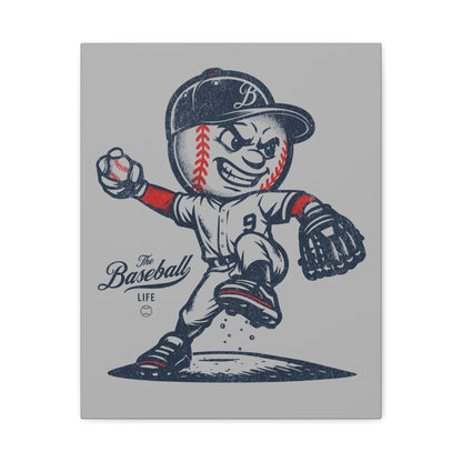 Mr. Baseball Mascot Pitching Wall Art Canvas - Vertical