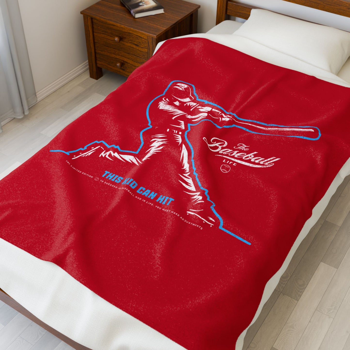 Velveteen Plush Blanket_This Kid Can Hit_Red