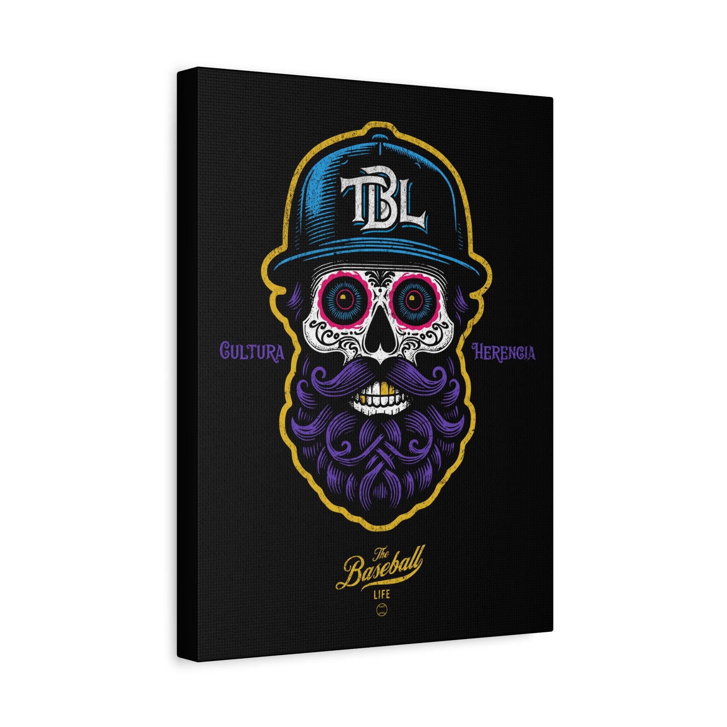 Beisbol Sugar Skull Series_Player 2 Wall Art Canvas_Black
