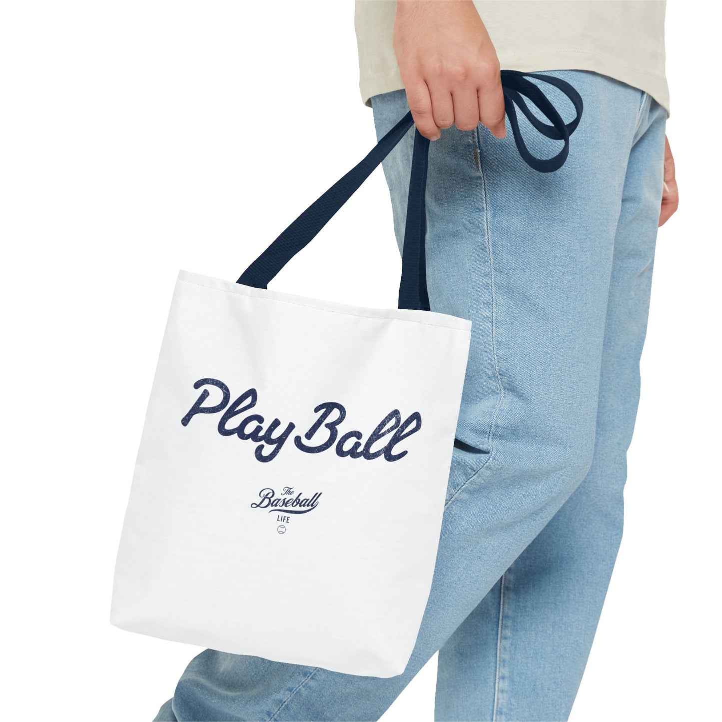 Play Ball Tote Bag_White with Navy Print