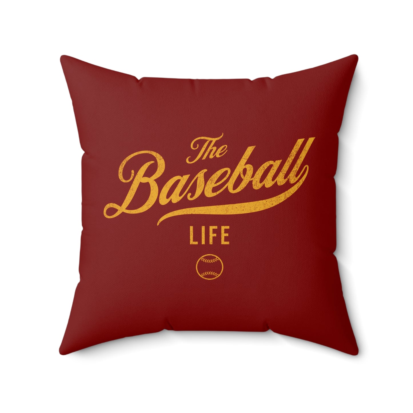 The Baseball Life Accent Pillow_Maroon w Yellow Print