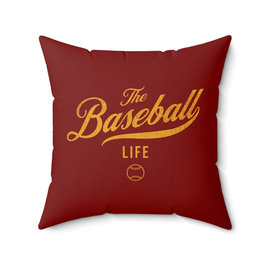 The Baseball Life Accent Pillow_Maroon w Yellow Print