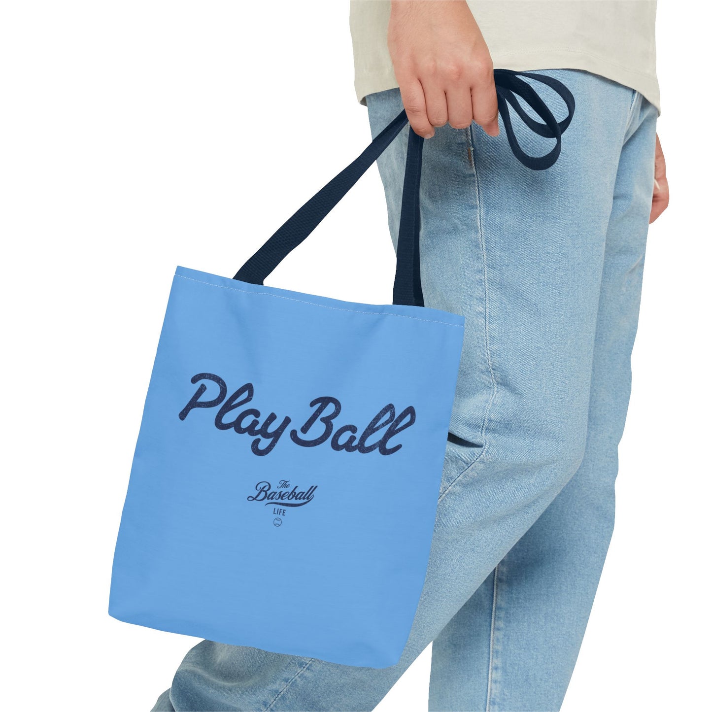 Play Ball Tote Bag_Carolina Blue with Navy Print
