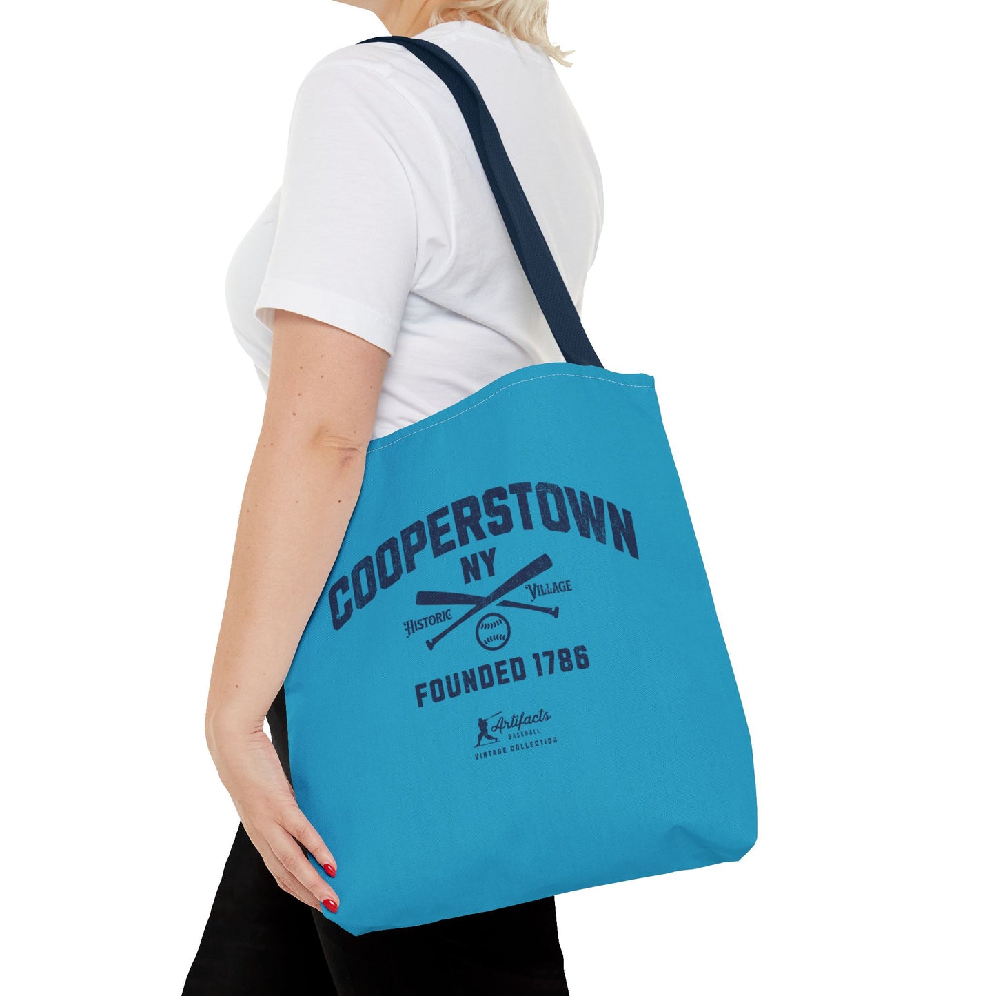 Cooperstown, NY Tote Bag_Turquoise w Navy Print