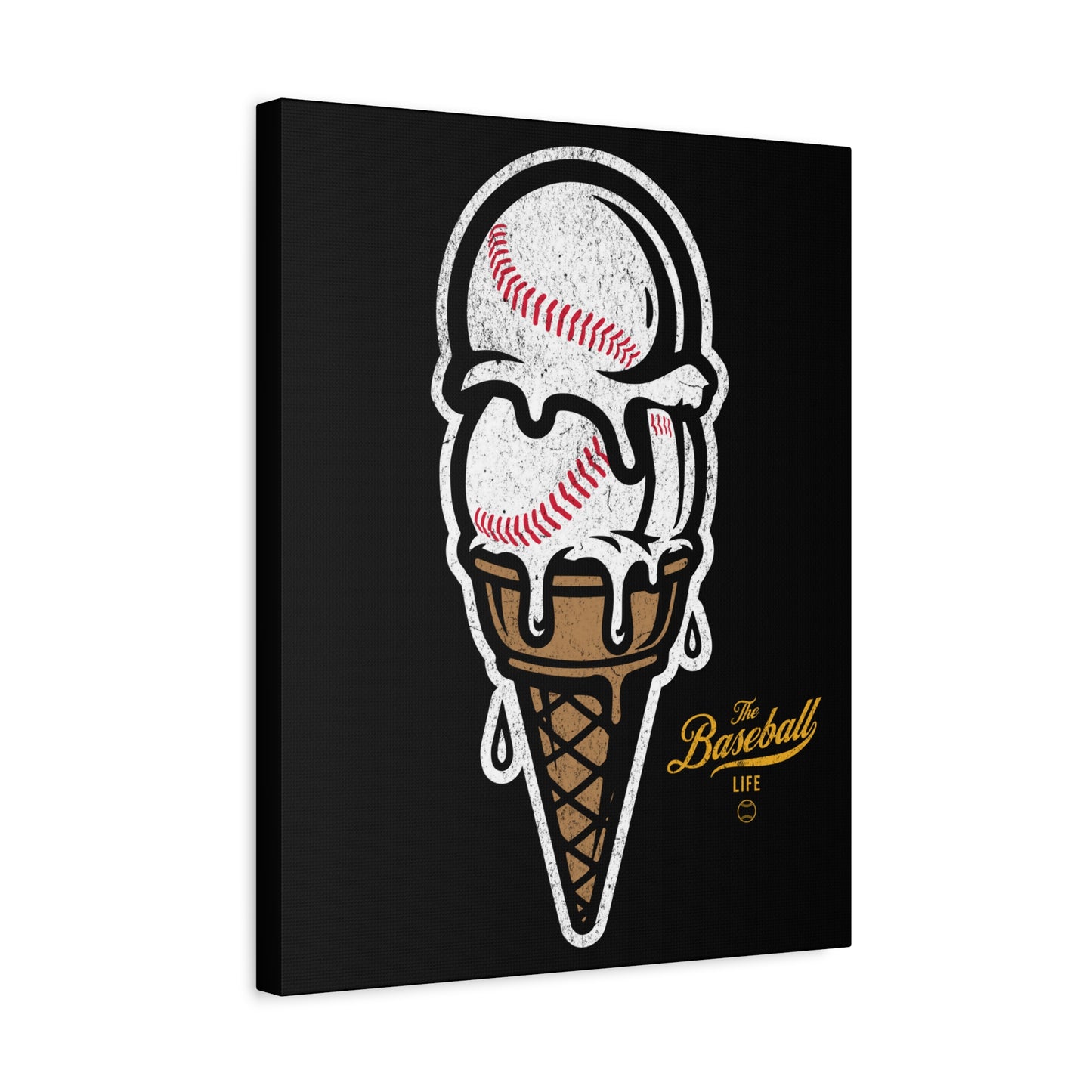 Baseball Ice Cream Cone Wall Art Canvas_Black