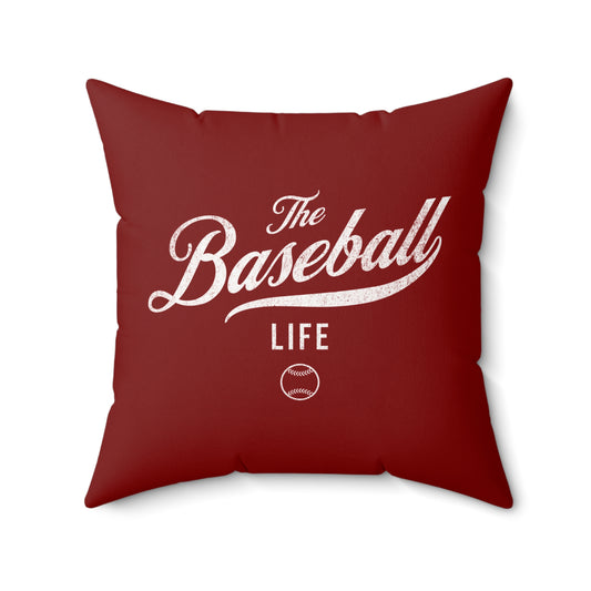 The Baseball Life Accent Pillow_Maroon w White Print