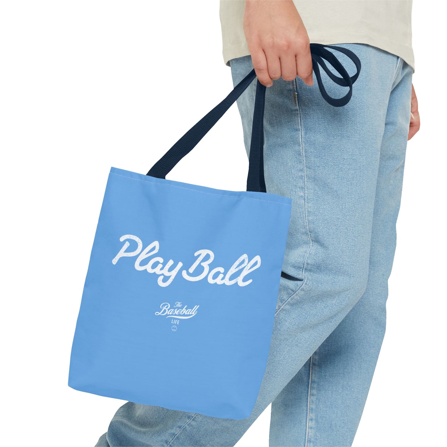 Play Ball Tote Bag_Carolina Blue with White Print