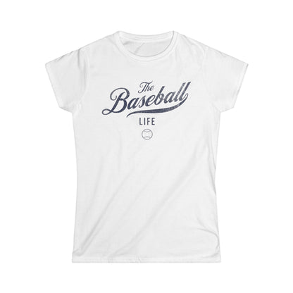 The Baseball Life Classic Script Tee_Women's_Navy Print