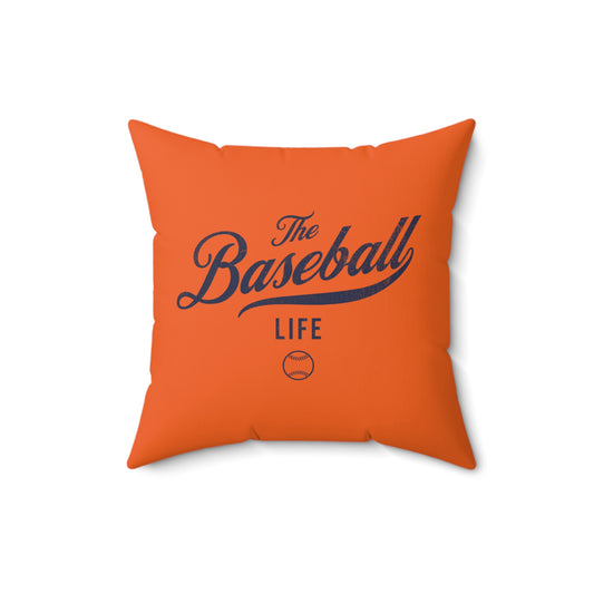 The Baseball Life Accent Pillow_Orange w Navy Print