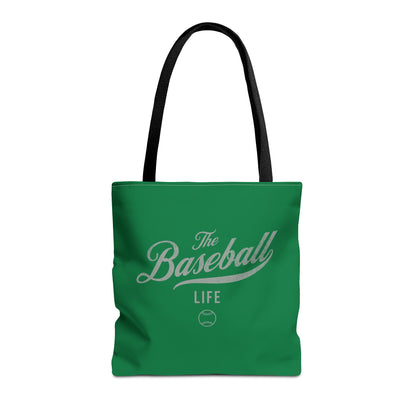 The Baseball Life Tote Bag_Green w Silver Gray Print
