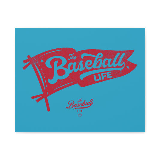 Classic Pennant Wall Art Canvas_Red Print on Turquoise