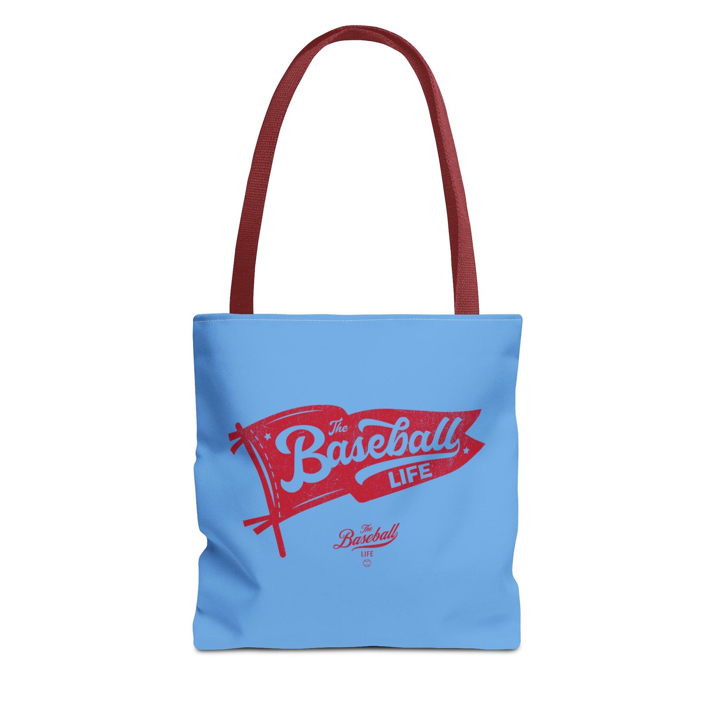 Vintage Pennant Tote Bag_Red Print on Carolina Blue