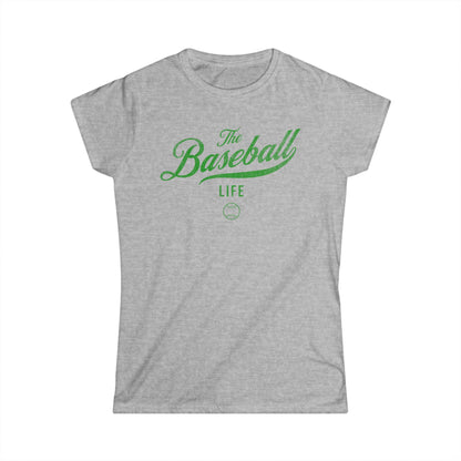 The Baseball Life Classic Script Tee_Women's_Green Print