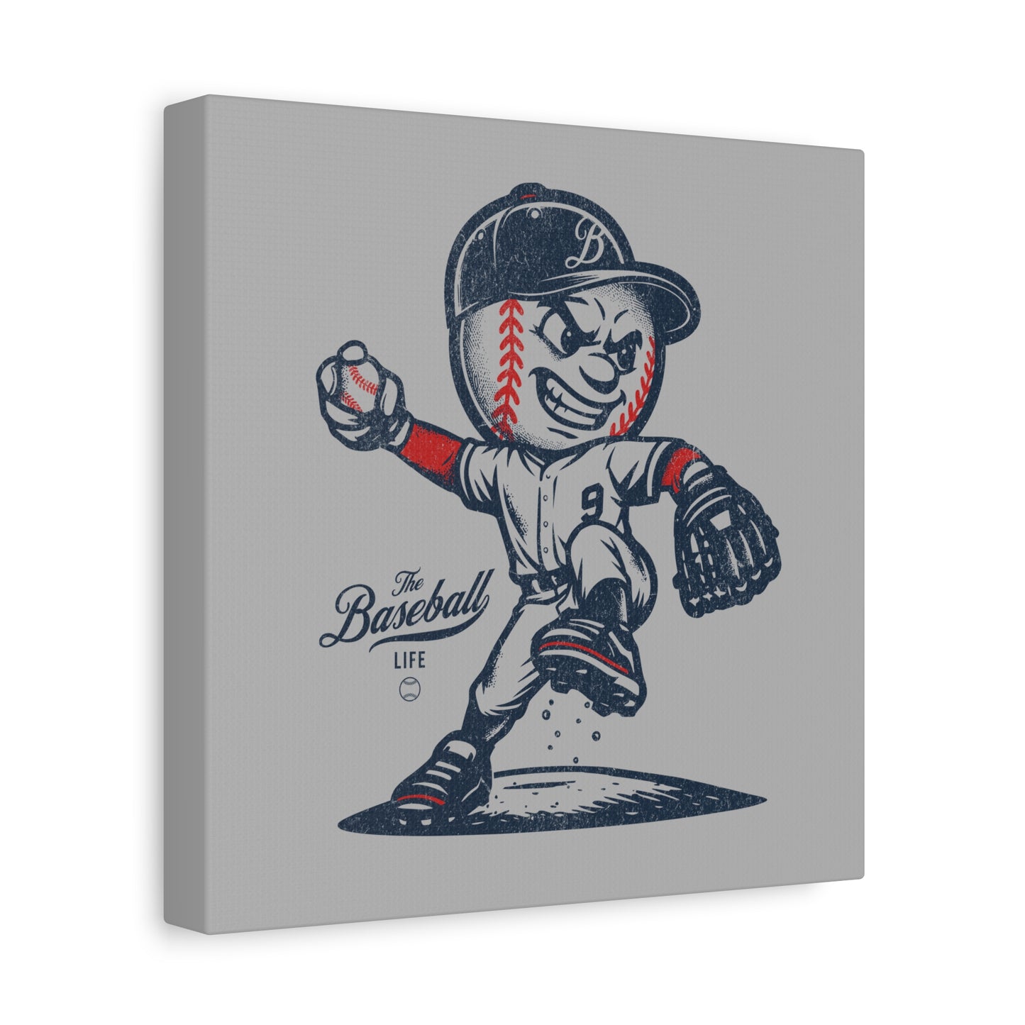 Mr. Baseball Mascot Pitching Wall Art Canvas