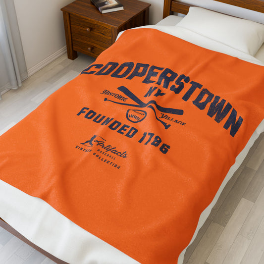 Velveteen Plush Blanket_Artifacts Baseball Collection_Cooperstown NY_Orange