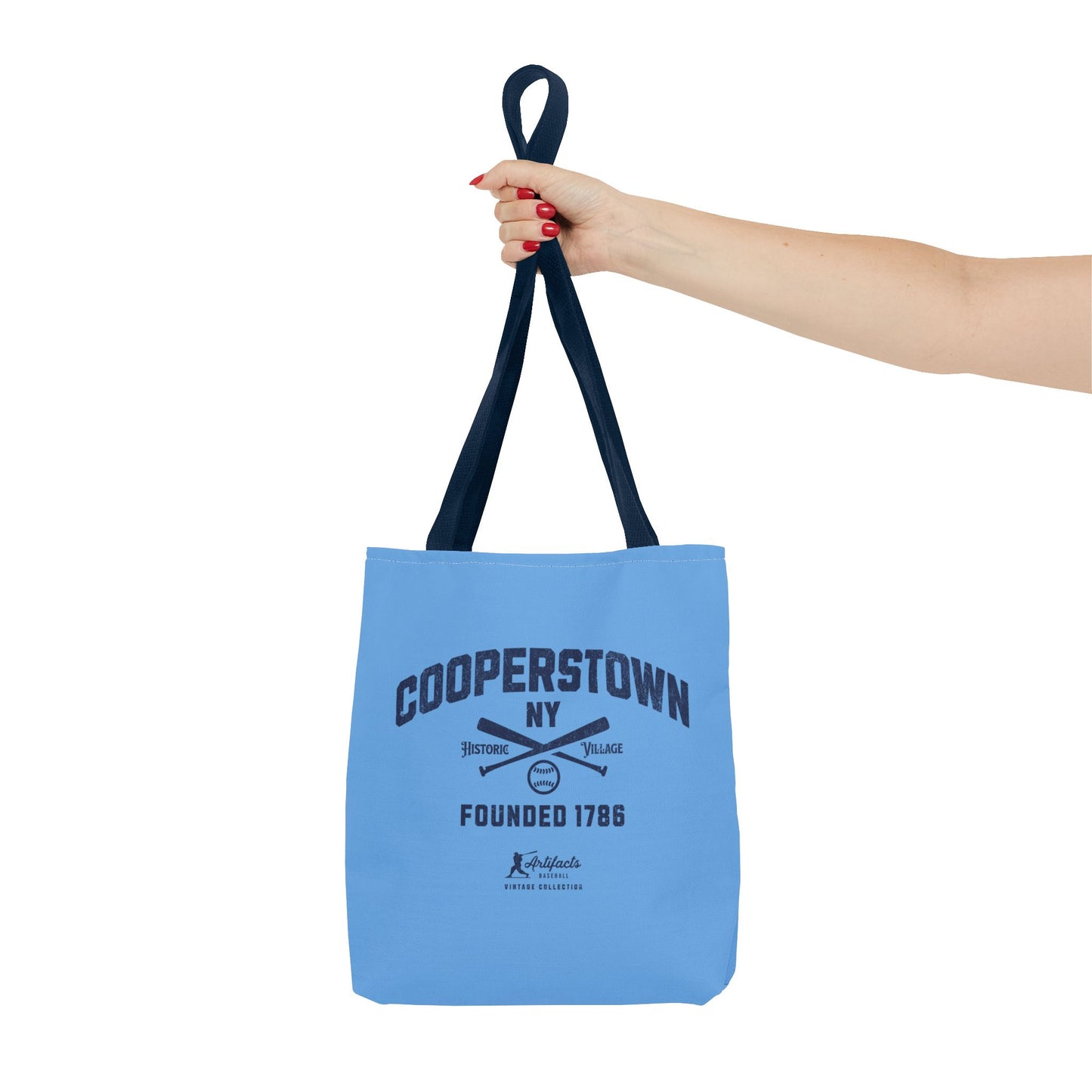Cooperstown, NY Tote Bag_Carolina Blue w Navy Print