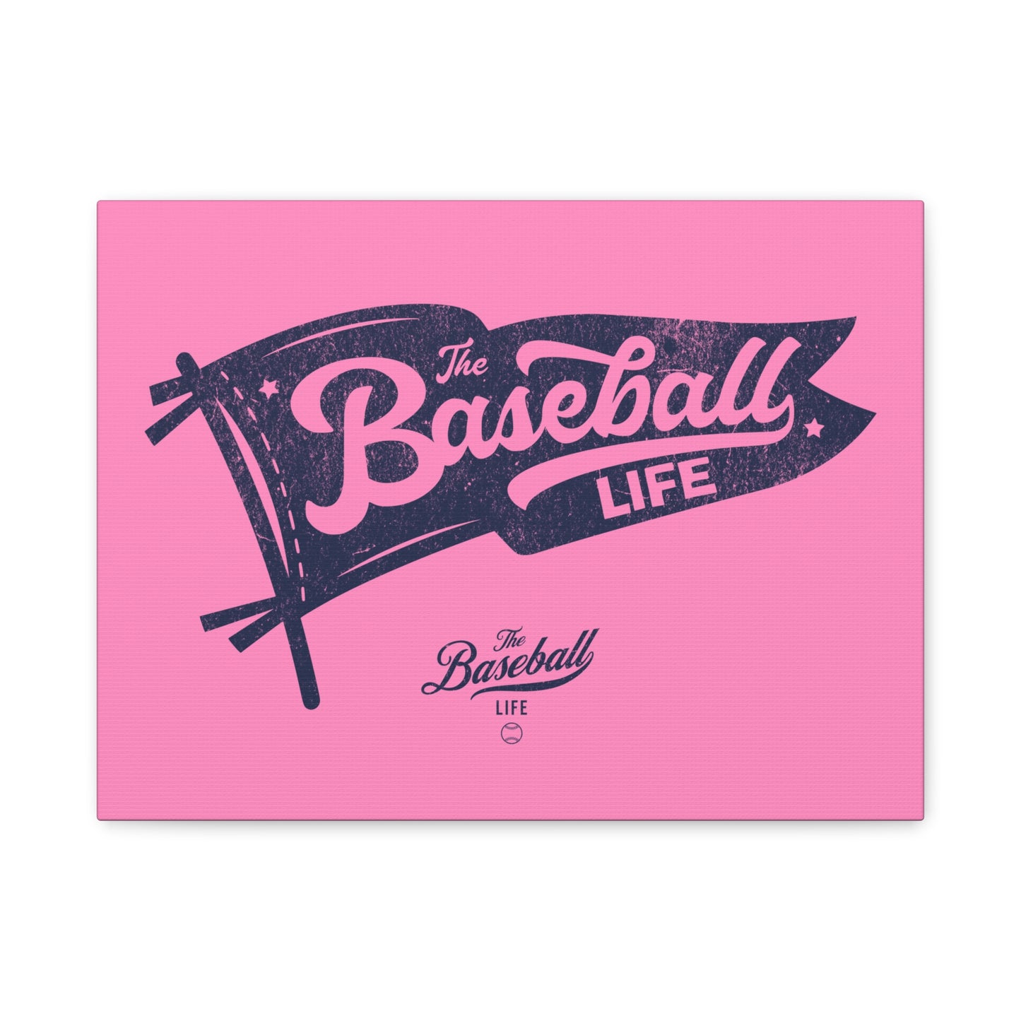 Classic Pennant Wall Art Canvas_Navy Print on Bubble Gum Pink