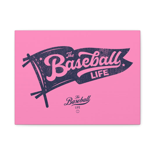 Classic Pennant Wall Art Canvas_Navy Print on Bubble Gum Pink