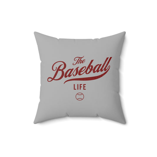 The Baseball Life Accent Pillow_Silver Gray w Maroon Print