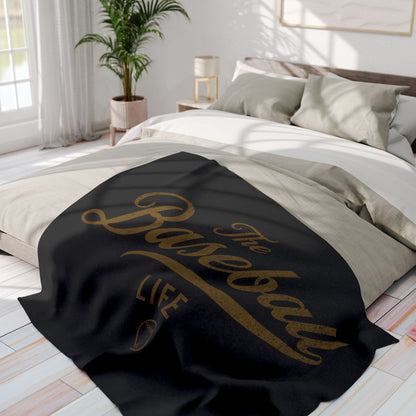 Fleece Blanket_Black w Old Gold Print