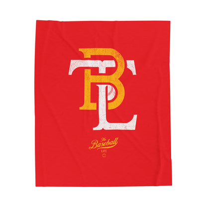 Velveteen Plush Blanket_The Baseball Life Retro Insignia_Bright Red