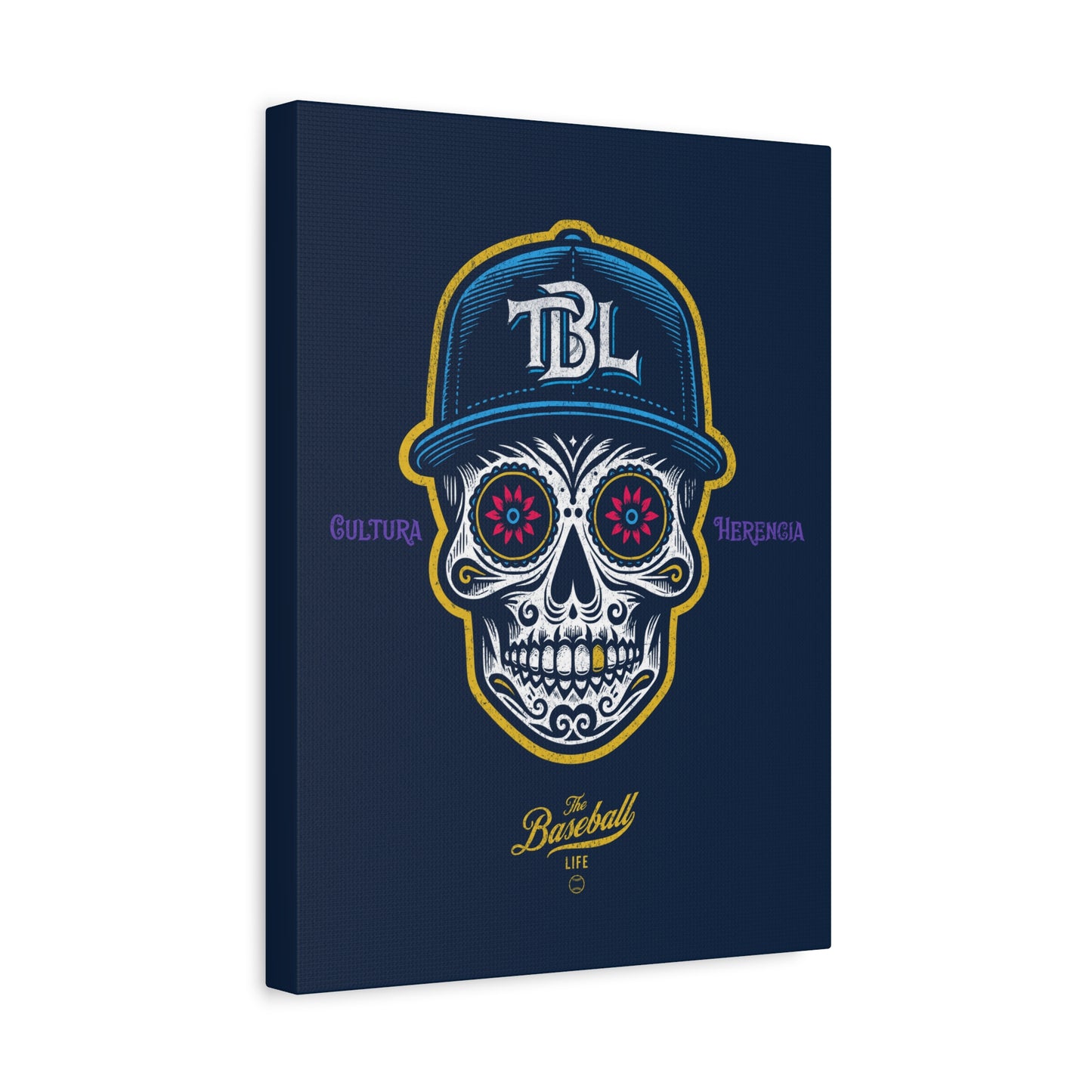 Beisbol Sugar Skull Series_Player 1 Wall Art Canvas_Navy