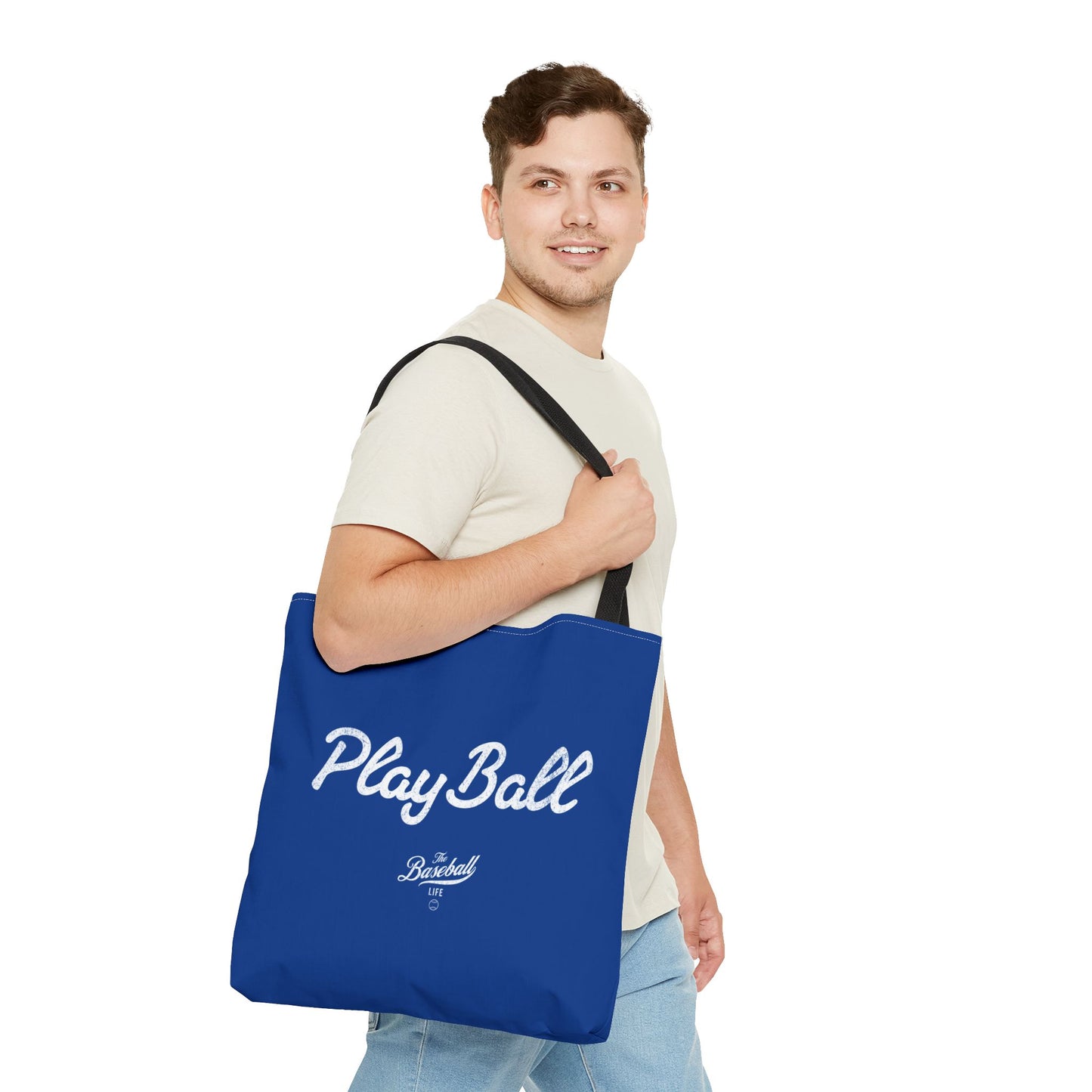 Play Ball Tote Bag_Royal Blue with White Print