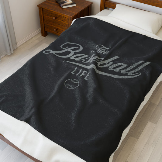 Velveteen Plush Blanket_Black with Silver Gray Print