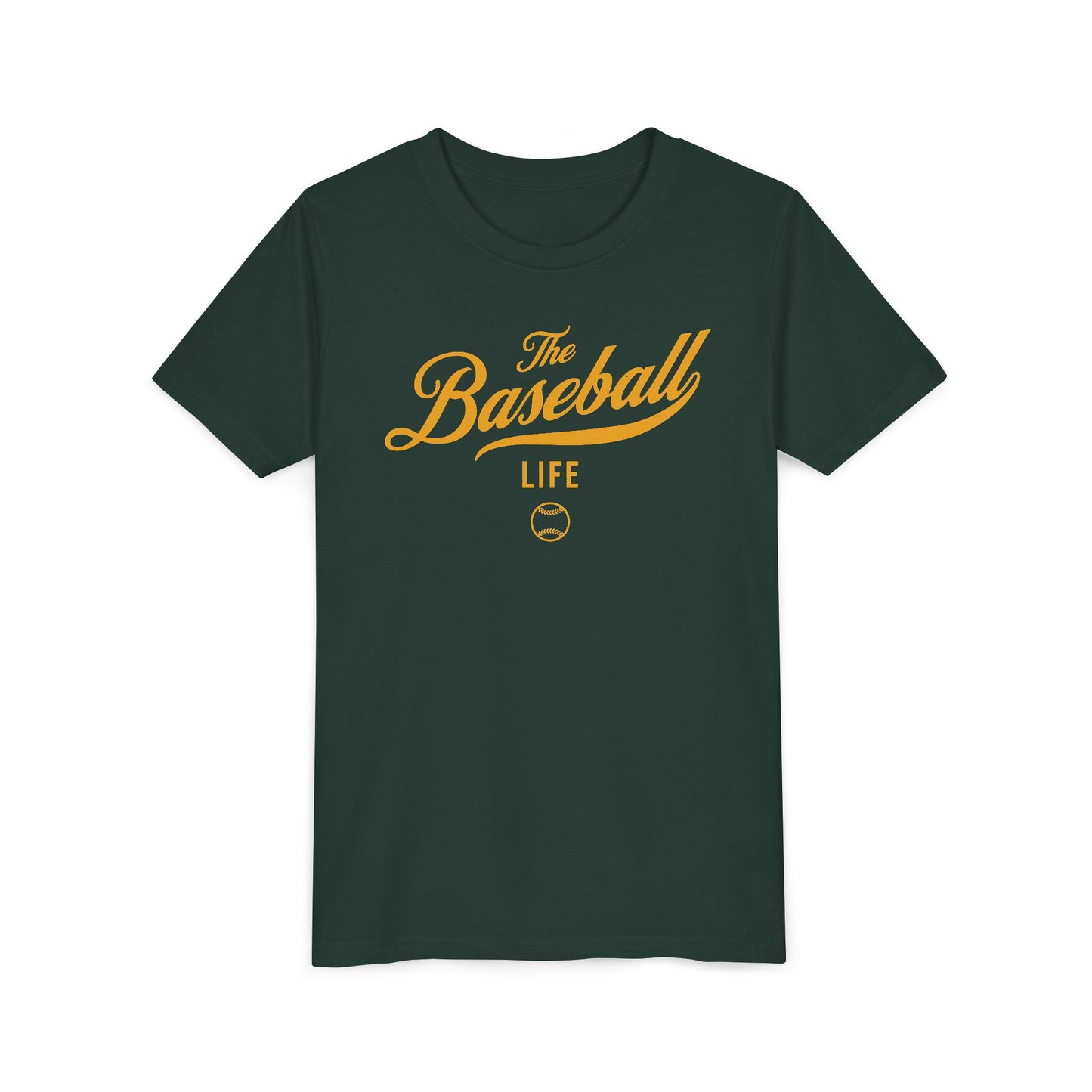 Youth The Baseball Life Classic Script T-Shirt_Yellow Gold Print