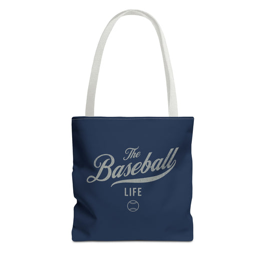 The Baseball Life Tote Bag_Navy w Silver Gray Print