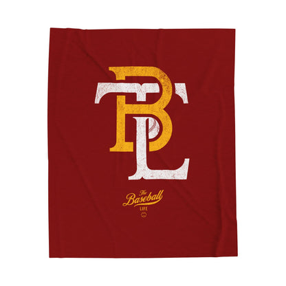 Velveteen Plush Blanket_The Baseball Life Retro Insignia_Maroon