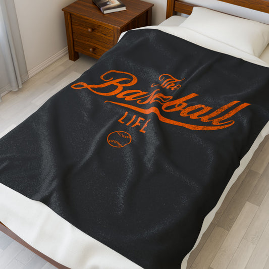 Velveteen Plush Blanket_Black with Orange Print