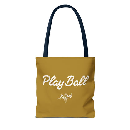 Play Ball Tote Bag_Old Gold with White Print