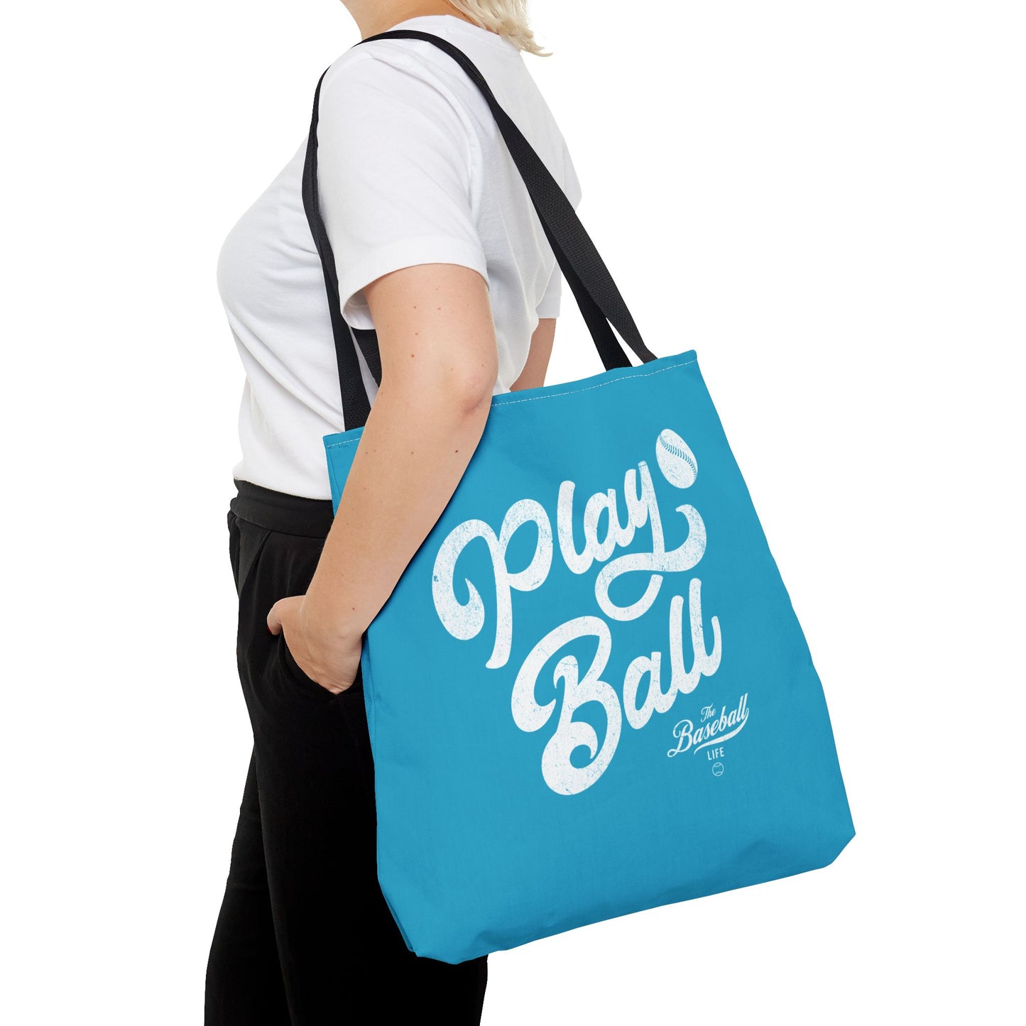 Play Ball Script Tote Bag_Turquoise