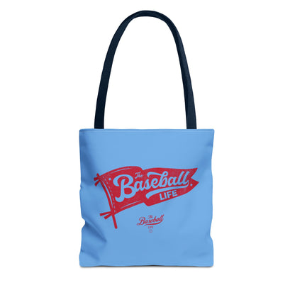 Vintage Pennant Tote Bag_Red Print on Carolina Blue