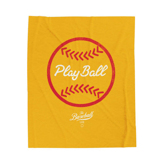 Velveteen Plush Blanket_Play Ball Graphic Baseball_Yellow Gold