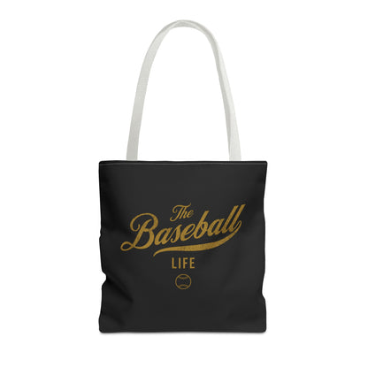 The Baseball Life Tote Bag_Black w Old Gold Print