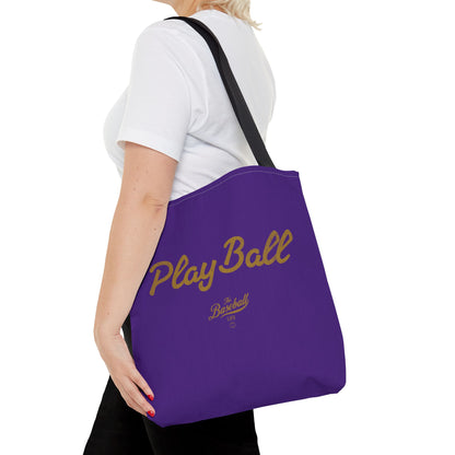 Play Ball Tote Bag_Purple with Old Gold Print