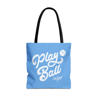 Play Ball Script Tote Bag_Carolina Blue