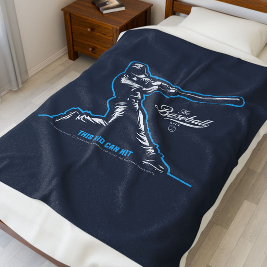 Velveteen Plush Blanket_This Kid Can Hit_Navy