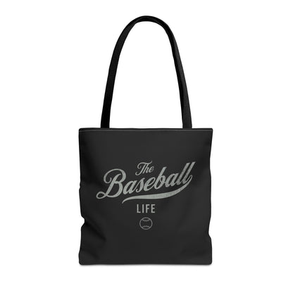 The Baseball Life Tote Bag_Black w Silver Gray Print