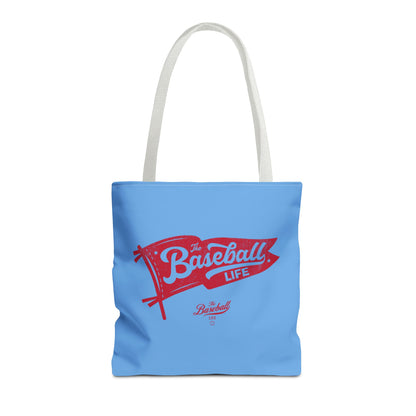 Vintage Pennant Tote Bag_Red Print on Carolina Blue
