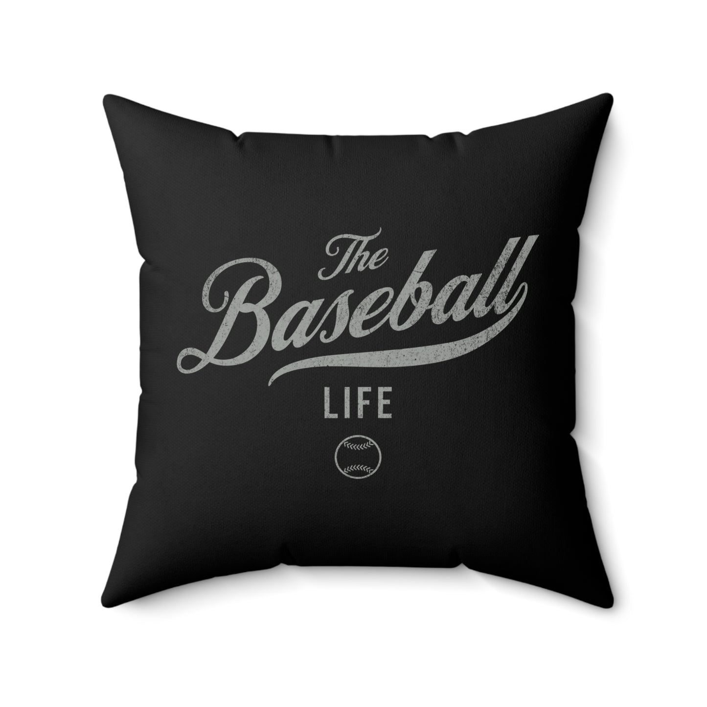 The Baseball Life Accent Pillow_Black w Silver Gray Print